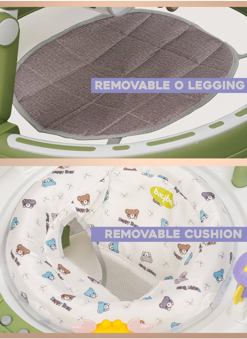 2 in1 Push Baby Walker for Kids, Round Kids Walker with Push handle, 360 Rotatable Seat, Musical Toy Bar & Footmat | Kids Activity Walker | Push Walker for Baby Boy Girl 6 to 24 Months Green