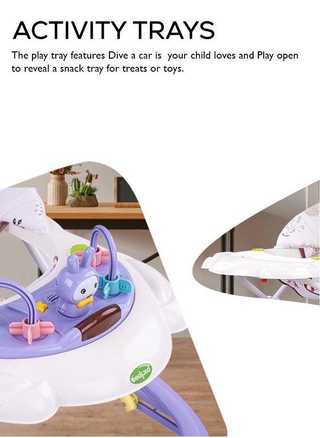 Zato Baby Walker for Kids, Foldable Kids Walker with 3 Position Adjustable Height & Musical Toy Bar Activity Walker for Toddlers Walker for Baby Boy Girl 6 to 18 Months Purple
