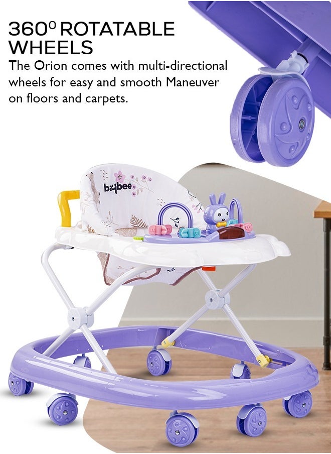 Zato Baby Walker for Kids, Foldable Kids Walker with 3 Position Adjustable Height & Musical Toy Bar Activity Walker for Toddlers Walker for Baby Boy Girl 6 to 18 Months Purple
