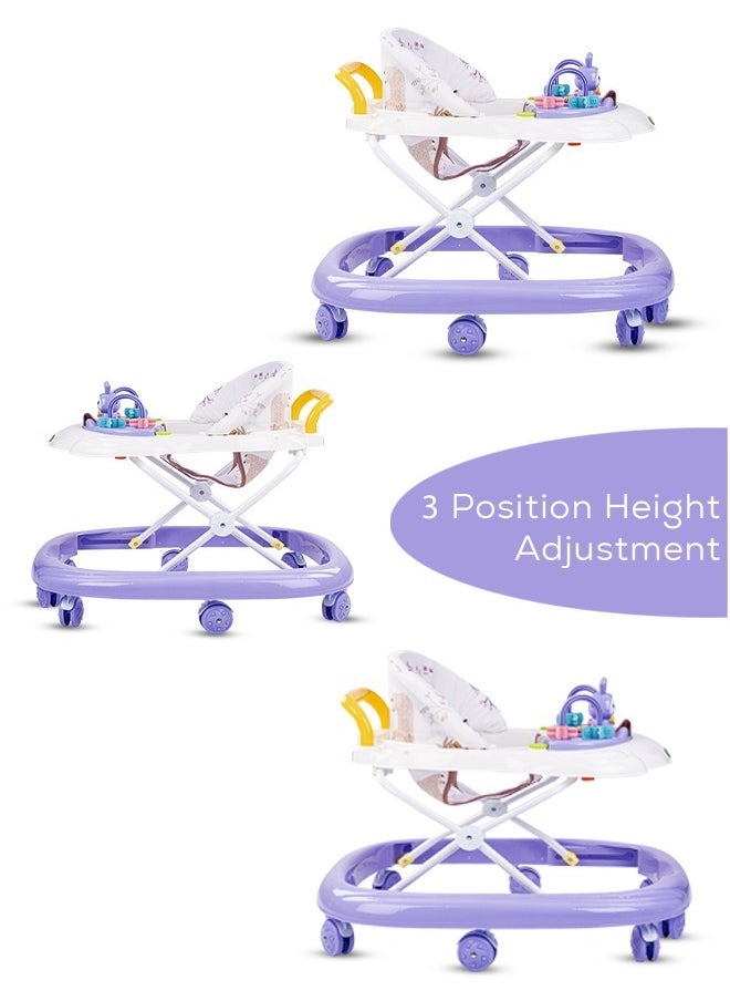 Zato Baby Walker for Kids, Foldable Kids Walker with 3 Position Adjustable Height & Musical Toy Bar Activity Walker for Toddlers Walker for Baby Boy Girl 6 to 18 Months Purple