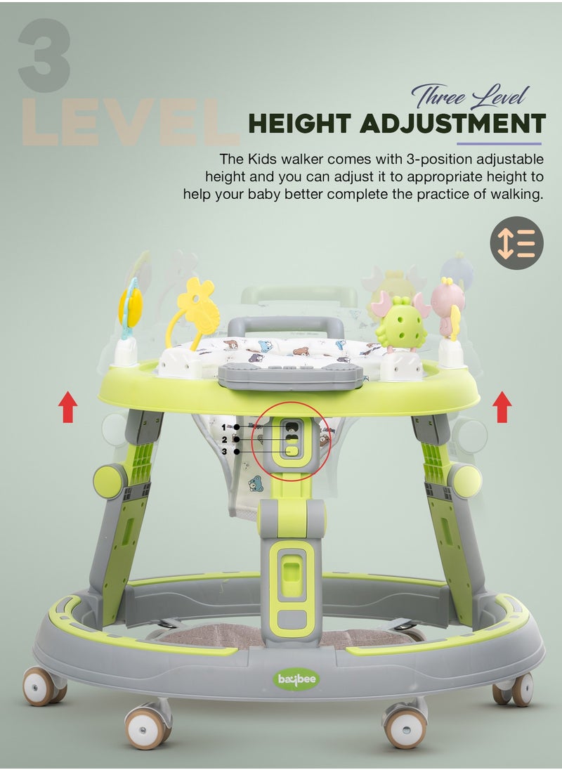 2 in1 Push Baby Walker for Kids, Round Kids Walker with Push handle, 360 Rotatable Seat, Musical Toy Bar & Footmat | Kids Activity Walker | Push Walker for Baby Boy Girl 6 to 24 Months Lite Green