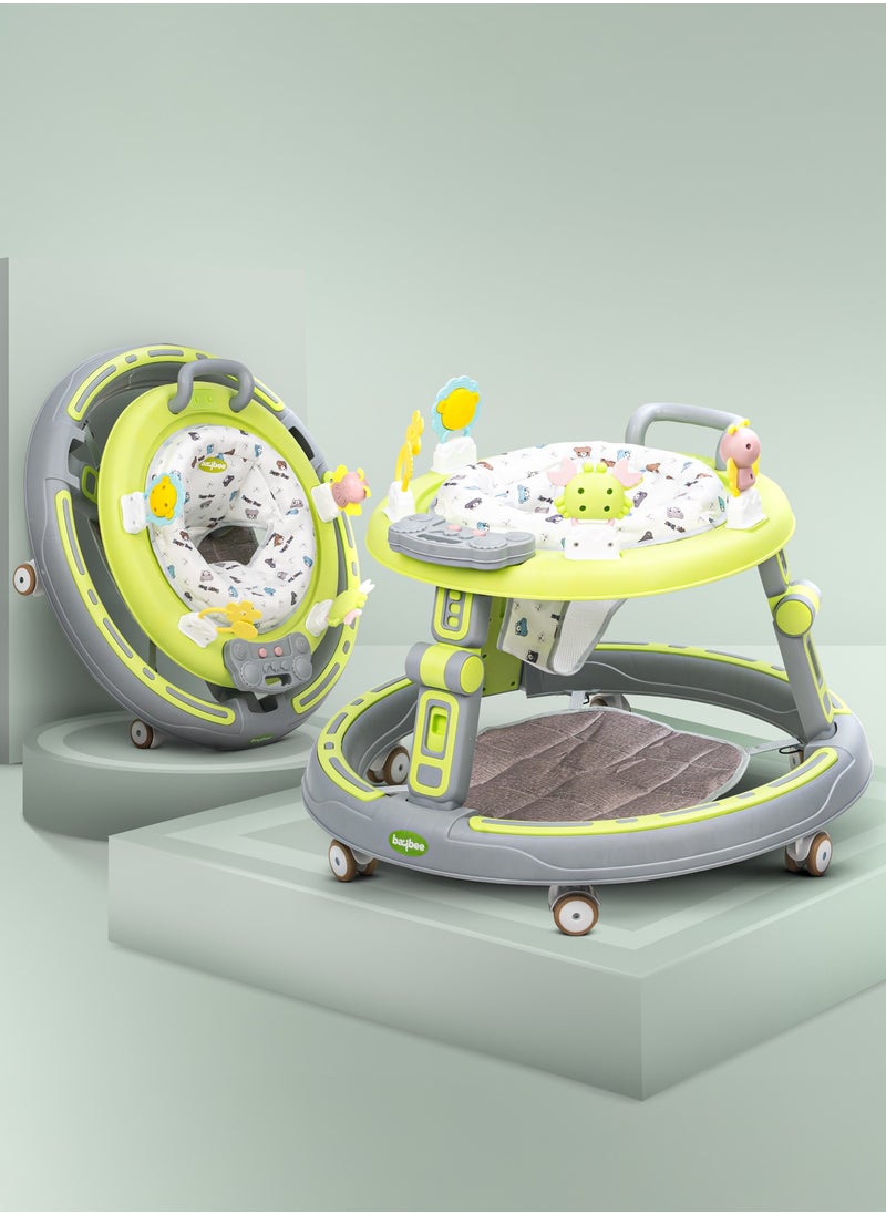2 in1 Push Baby Walker for Kids, Round Kids Walker with Push handle, 360 Rotatable Seat, Musical Toy Bar & Footmat | Kids Activity Walker | Push Walker for Baby Boy Girl 6 to 24 Months Lite Green