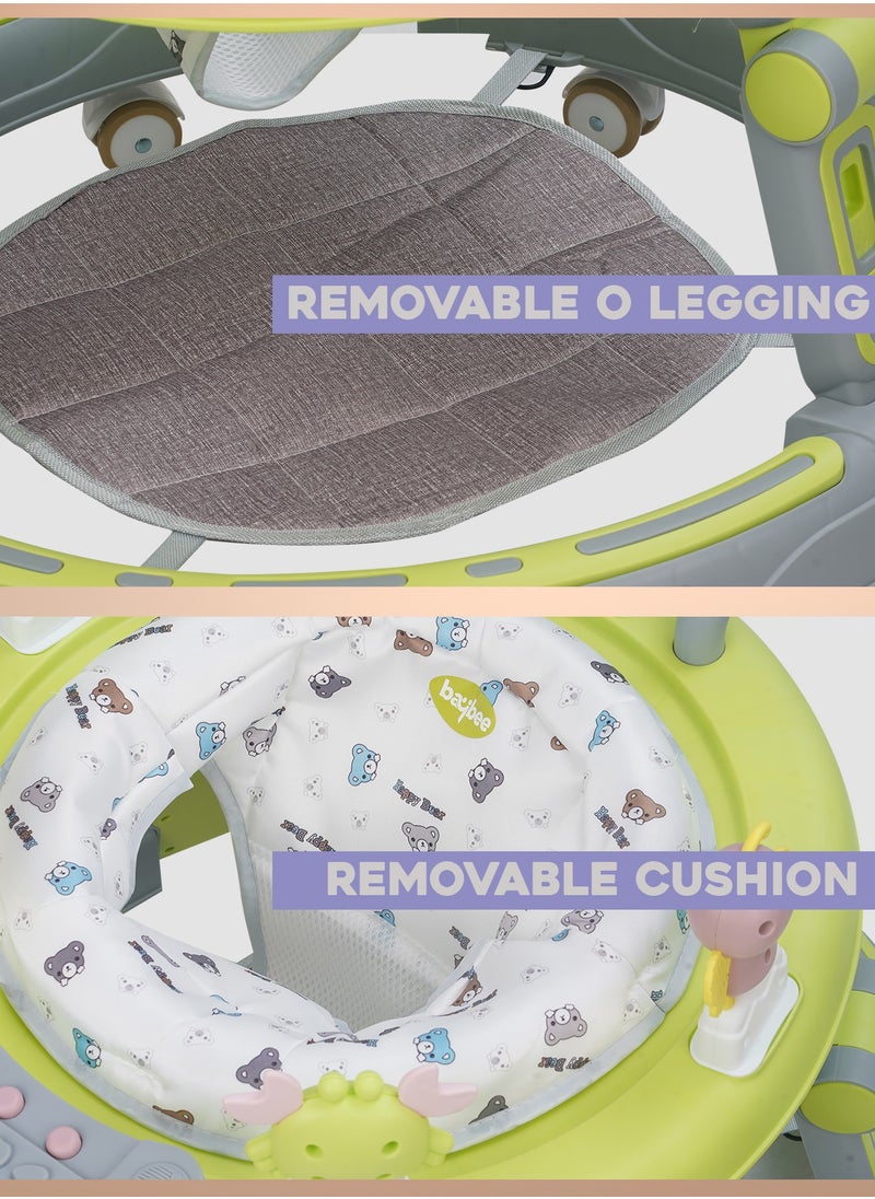 2 in1 Push Baby Walker for Kids, Round Kids Walker with Push handle, 360 Rotatable Seat, Musical Toy Bar & Footmat | Kids Activity Walker | Push Walker for Baby Boy Girl 6 to 24 Months Lite Green
