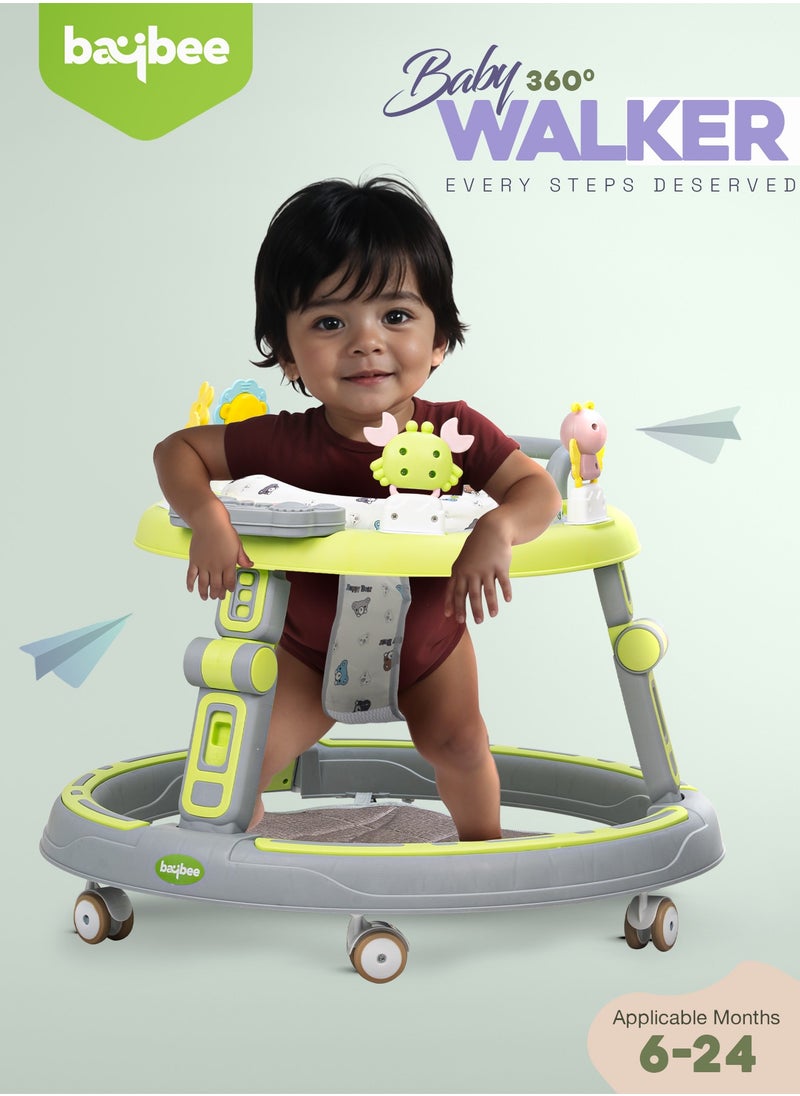 2 in1 Push Baby Walker for Kids, Round Kids Walker with Push handle, 360 Rotatable Seat, Musical Toy Bar & Footmat | Kids Activity Walker | Push Walker for Baby Boy Girl 6 to 24 Months Lite Green