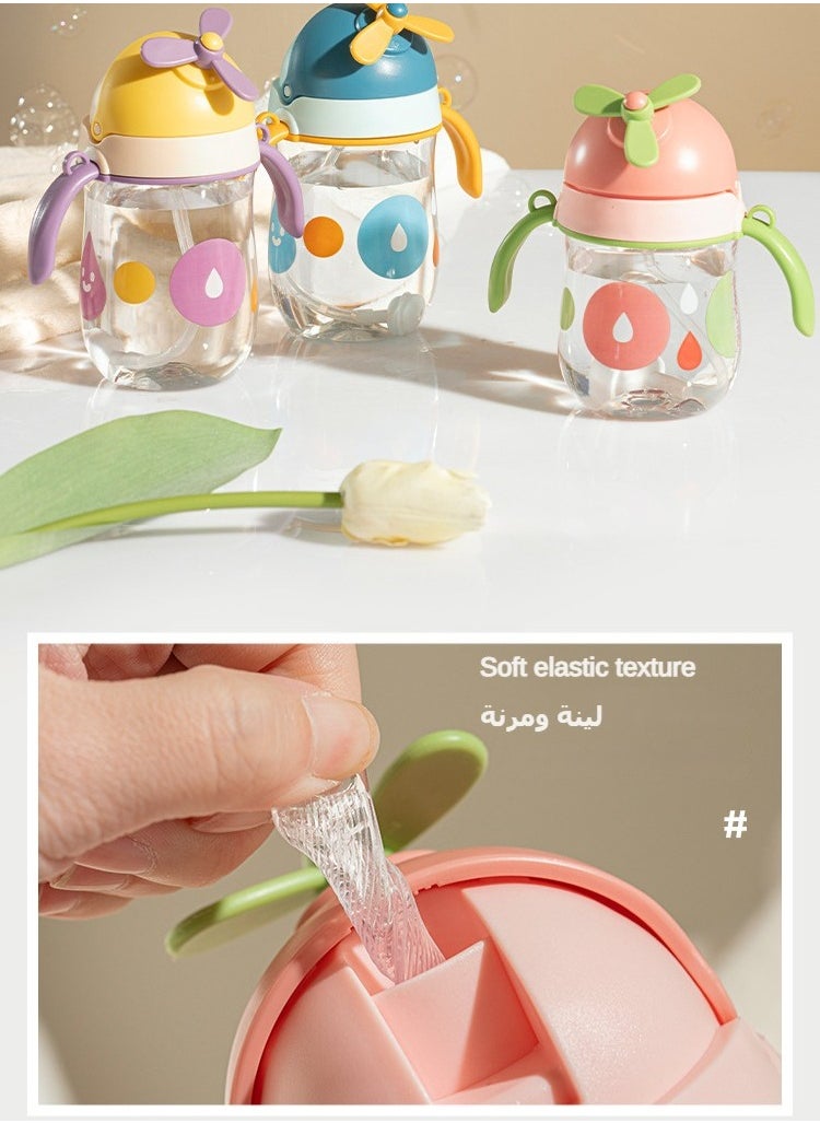 Kids Sippy Cup with Handles, Little kids water bottle. Straw Bottle with Fan Design,Pink