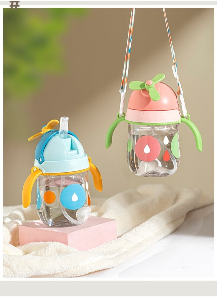 Kids Sippy Cup with Handles, Little kids water bottle. Straw Bottle with Fan Design,Pink