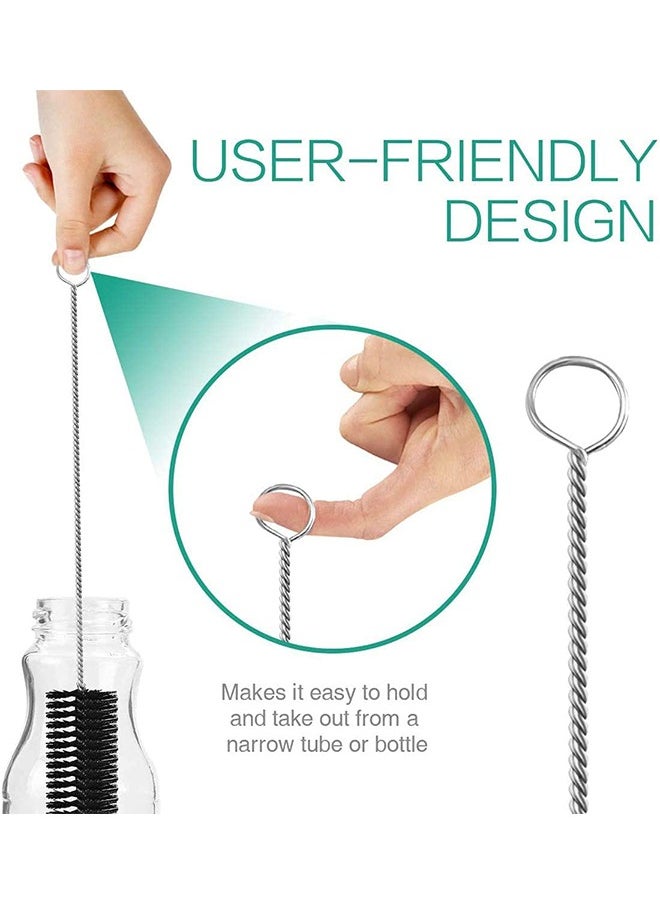 Cleaning Brush for Bottle Tube Nozzle, Stainless steel multi-purpose Nylon Pipe Drinking Straws Cleaning Brush Set for Jewelry, Keyboard , 10pcs Black