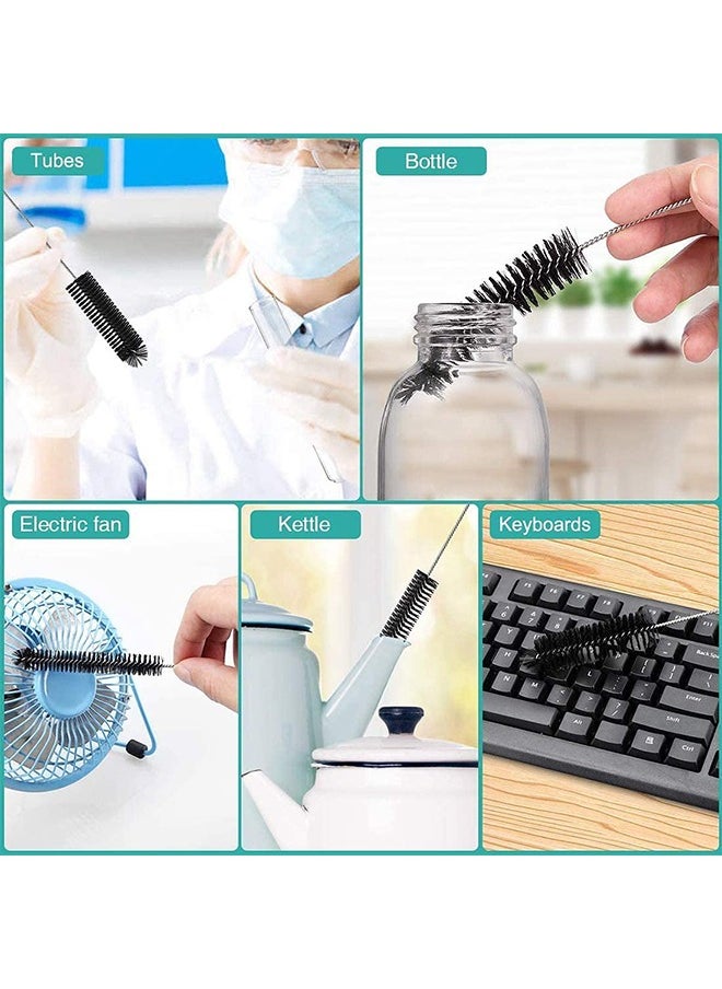 Cleaning Brush for Bottle Tube Nozzle, Stainless steel multi-purpose Nylon Pipe Drinking Straws Cleaning Brush Set for Jewelry, Keyboard , 10pcs Black