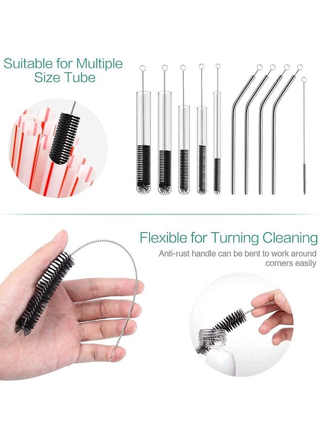Cleaning Brush for Bottle Tube Nozzle, Stainless steel multi-purpose Nylon Pipe Drinking Straws Cleaning Brush Set for Jewelry, Keyboard , 10pcs Black