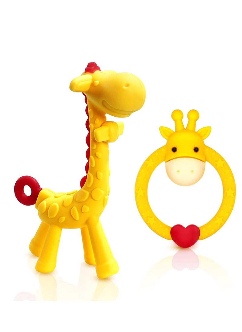 2PCS Baby Teether Toy for 3 Months Above Infant Sore Gums Pain Relief and Baby Shower (Yellow)