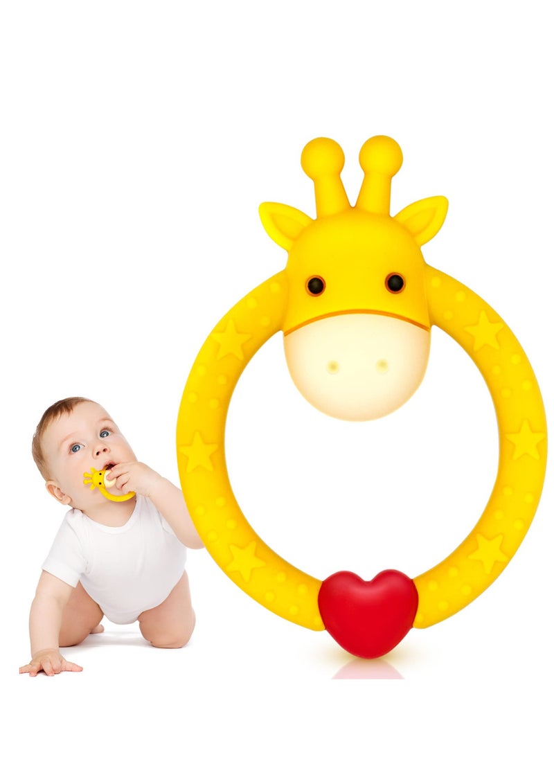 2PCS Baby Teether Toy for 3 Months Above Infant Sore Gums Pain Relief and Baby Shower (Yellow)
