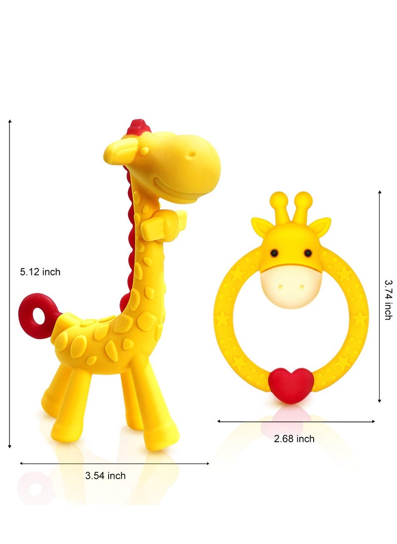 2PCS Baby Teether Toy for 3 Months Above Infant Sore Gums Pain Relief and Baby Shower (Yellow)