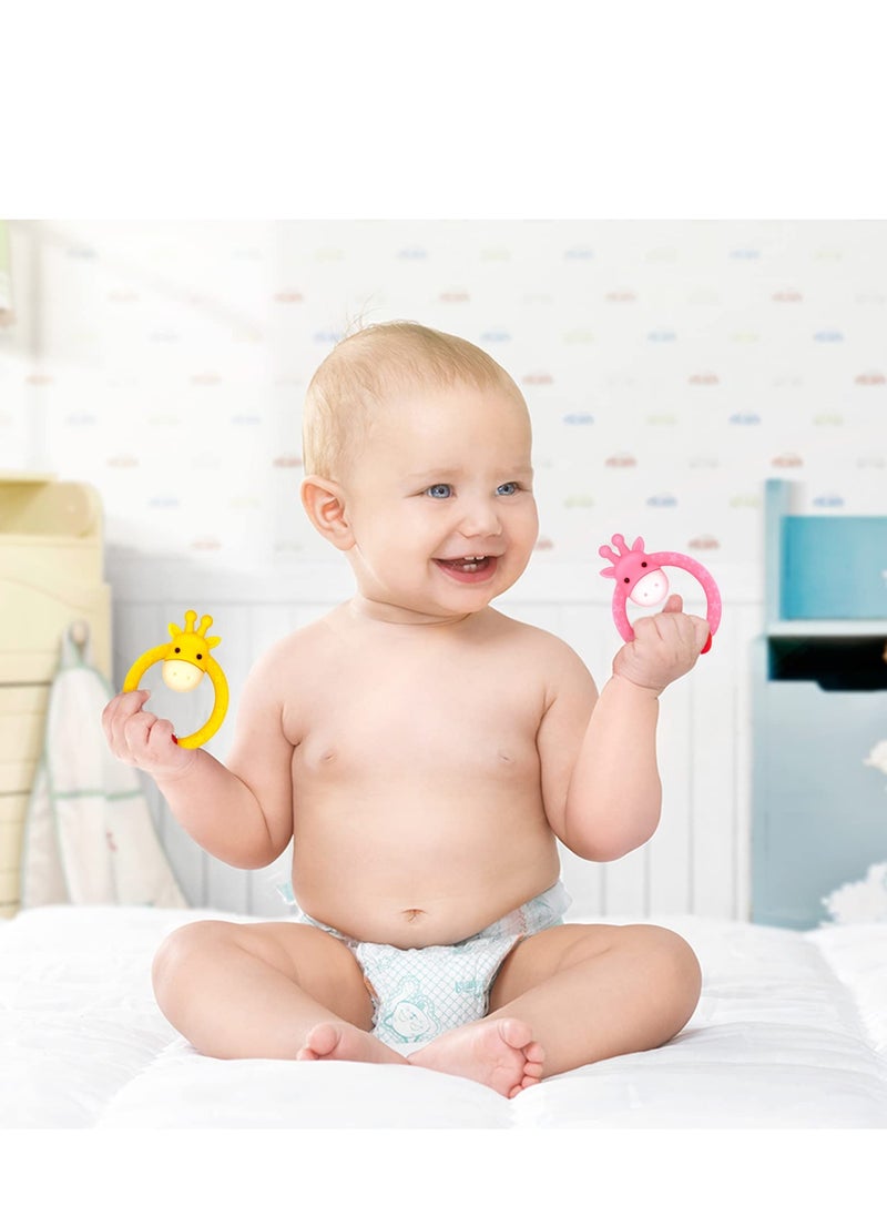 2PCS Baby Teether Toy for 3 Months Above Infant Sore Gums Pain Relief and Baby Shower (Yellow)