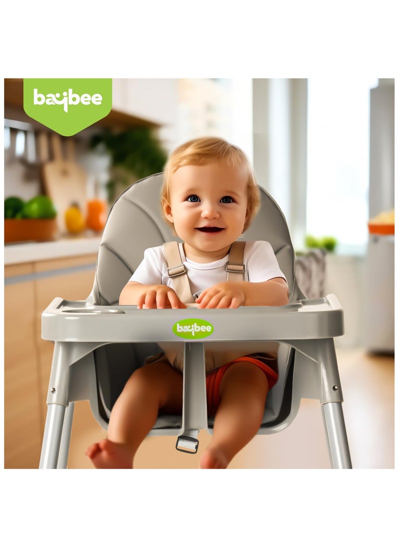2 in 1 Clento Baby High Chair for Kids, Baby Feeding Chair With 2 Height Adjustable, Footrest, Tray, Stand, 3 Point Safety Belt, Kids High Chair For Baby 6 Months To 3 Years - Grey