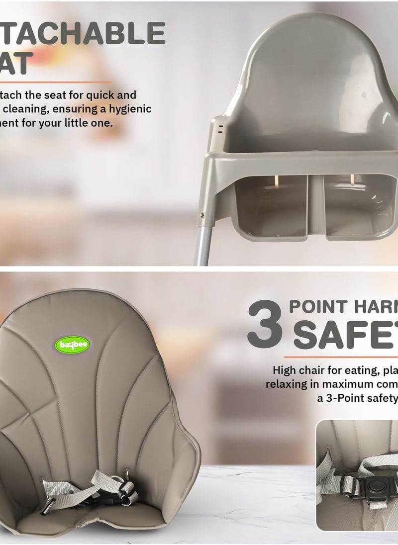 2 in 1 Clento Baby High Chair for Kids, Baby Feeding Chair With 2 Height Adjustable, Footrest, Tray, Stand, 3 Point Safety Belt, Kids High Chair For Baby 6 Months To 3 Years - Grey