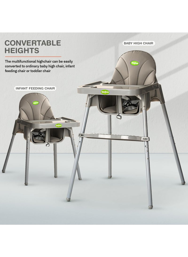 2 in 1 Clento Baby High Chair for Kids, Baby Feeding Chair With 2 Height Adjustable, Footrest, Tray, Stand, 3 Point Safety Belt, Kids High Chair For Baby 6 Months To 3 Years - Grey