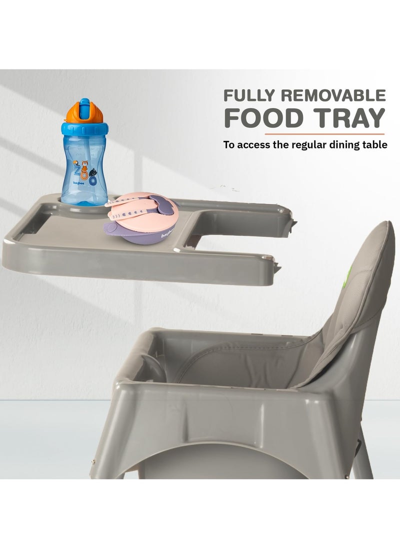 2 in 1 Clento Baby High Chair for Kids, Baby Feeding Chair With 2 Height Adjustable, Footrest, Tray, Stand, 3 Point Safety Belt, Kids High Chair For Baby 6 Months To 3 Years - Grey