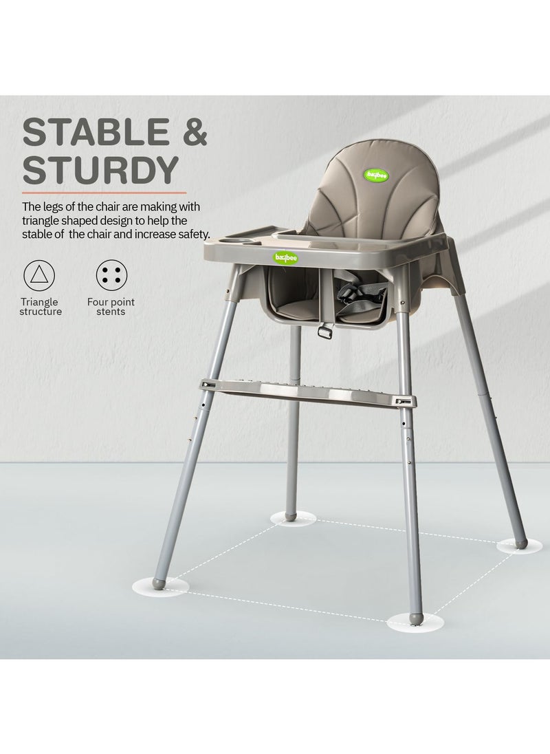 2 in 1 Clento Baby High Chair for Kids, Baby Feeding Chair With 2 Height Adjustable, Footrest, Tray, Stand, 3 Point Safety Belt, Kids High Chair For Baby 6 Months To 3 Years - Grey