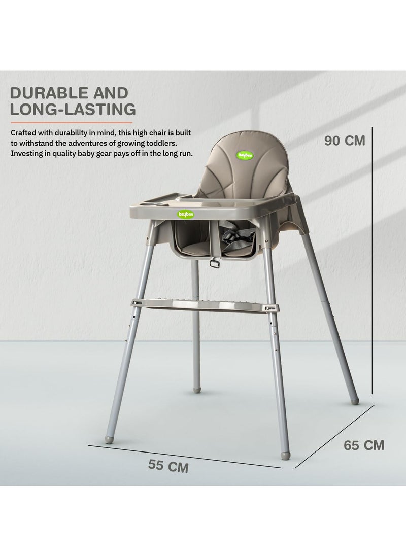2 in 1 Clento Baby High Chair for Kids, Baby Feeding Chair With 2 Height Adjustable, Footrest, Tray, Stand, 3 Point Safety Belt, Kids High Chair For Baby 6 Months To 3 Years - Grey