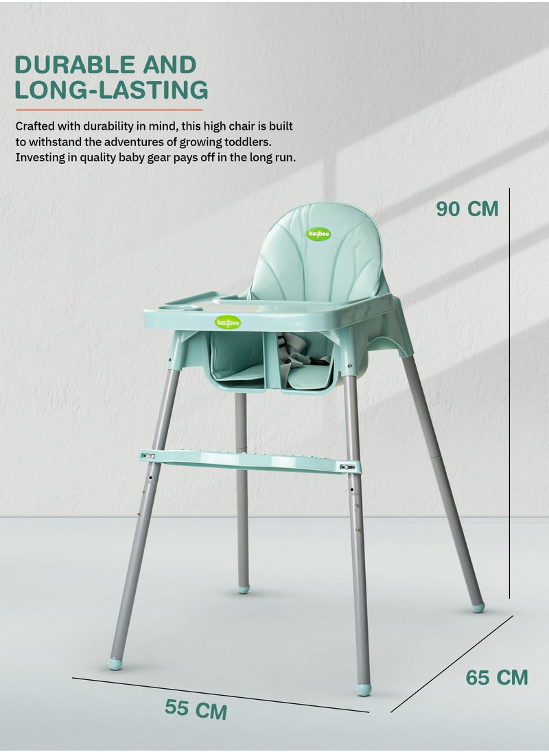 2 in 1 Clento Baby High Chair for Kids, Baby Feeding Chair with 2 Height Adjustable, Footrest, Tray, Stand, 3 Point Safety Belt | Kids High Chair for Baby 6 Months to 3 Years Boy Girl Green