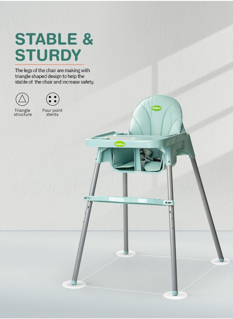 2 in 1 Clento Baby High Chair for Kids, Baby Feeding Chair with 2 Height Adjustable, Footrest, Tray, Stand, 3 Point Safety Belt | Kids High Chair for Baby 6 Months to 3 Years Boy Girl Green