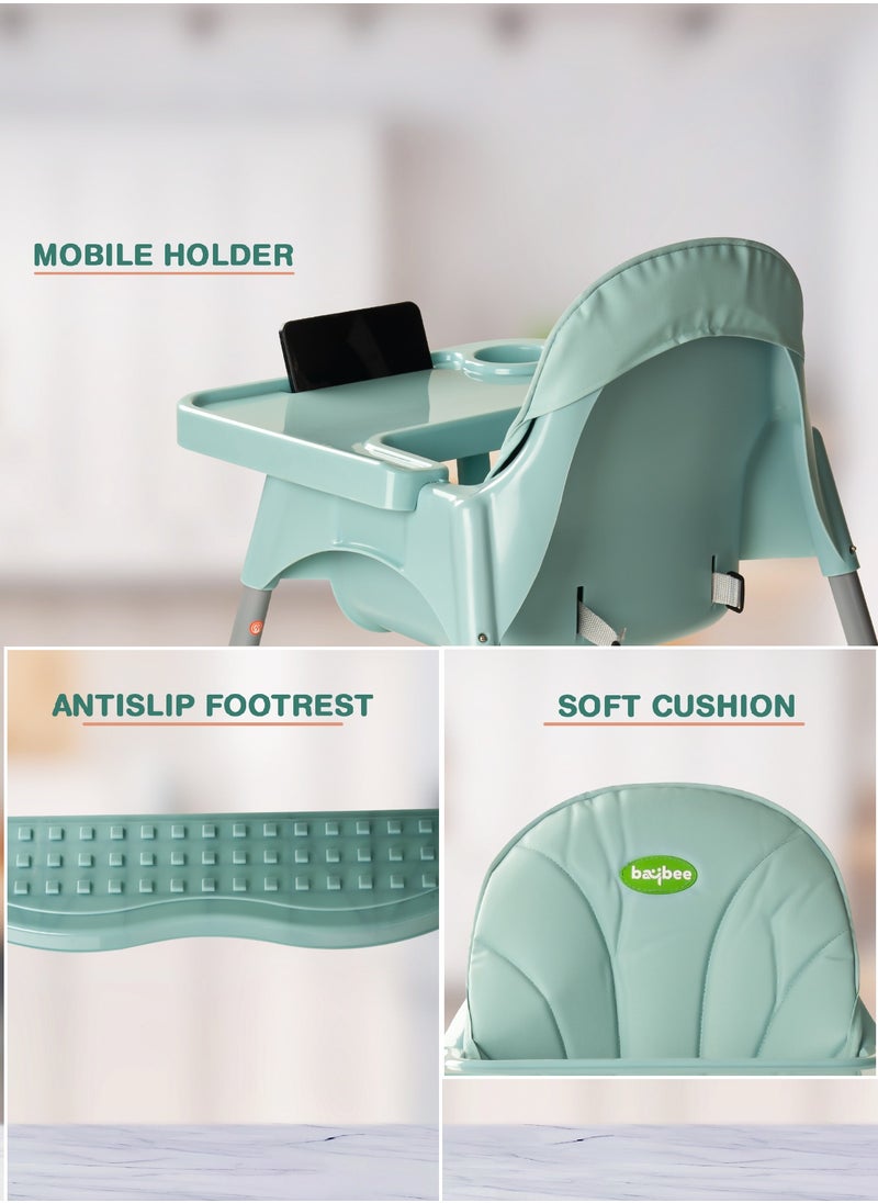 2 in 1 Clento Baby High Chair for Kids, Baby Feeding Chair with 2 Height Adjustable, Footrest, Tray, Stand, 3 Point Safety Belt | Kids High Chair for Baby 6 Months to 3 Years Boy Girl Green