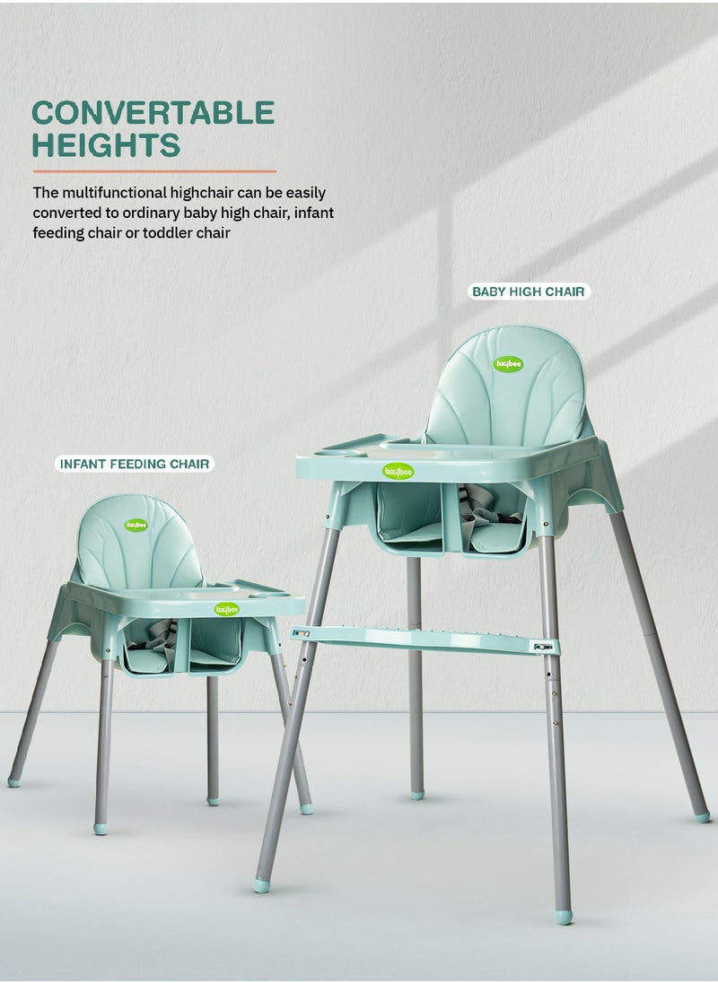 2 in 1 Clento Baby High Chair for Kids, Baby Feeding Chair with 2 Height Adjustable, Footrest, Tray, Stand, 3 Point Safety Belt | Kids High Chair for Baby 6 Months to 3 Years Boy Girl Green