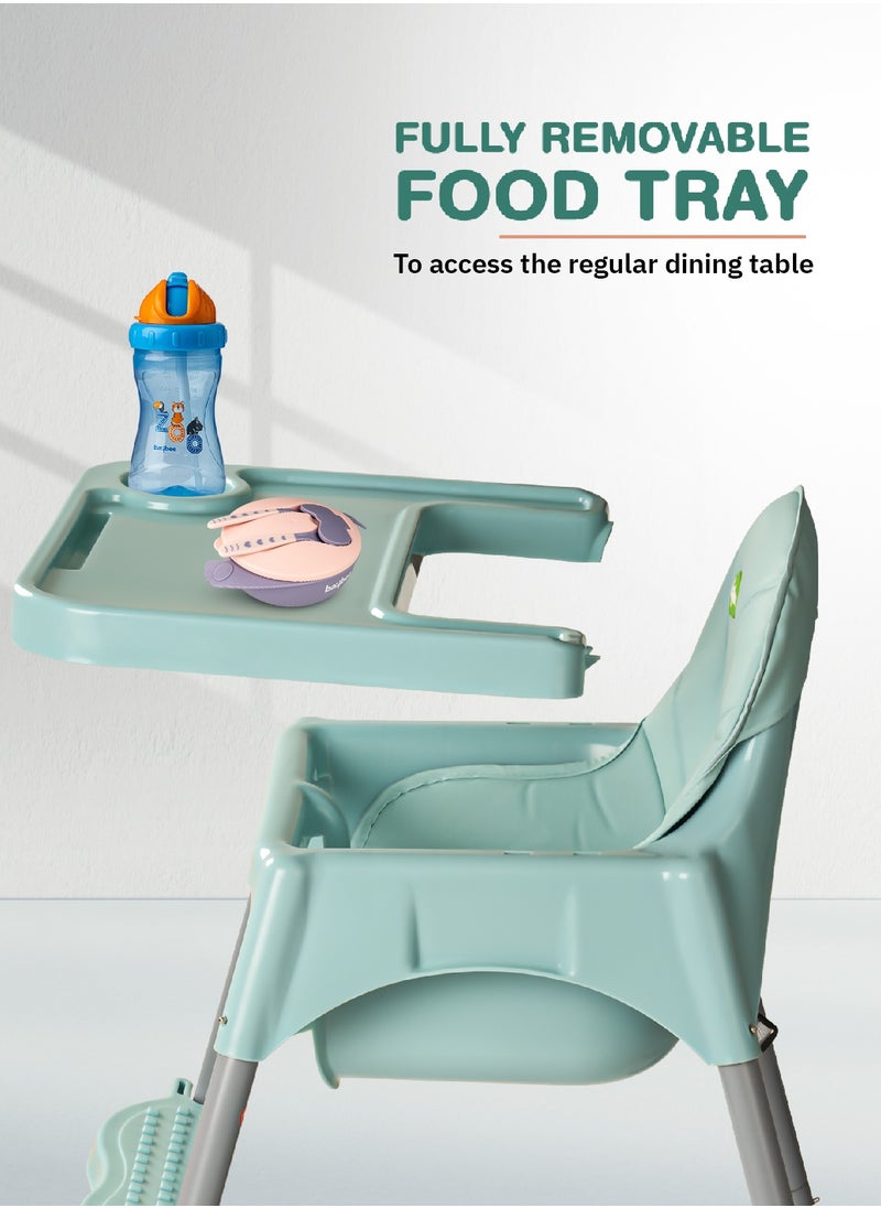 2 in 1 Clento Baby High Chair for Kids, Baby Feeding Chair with 2 Height Adjustable, Footrest, Tray, Stand, 3 Point Safety Belt | Kids High Chair for Baby 6 Months to 3 Years Boy Girl Green