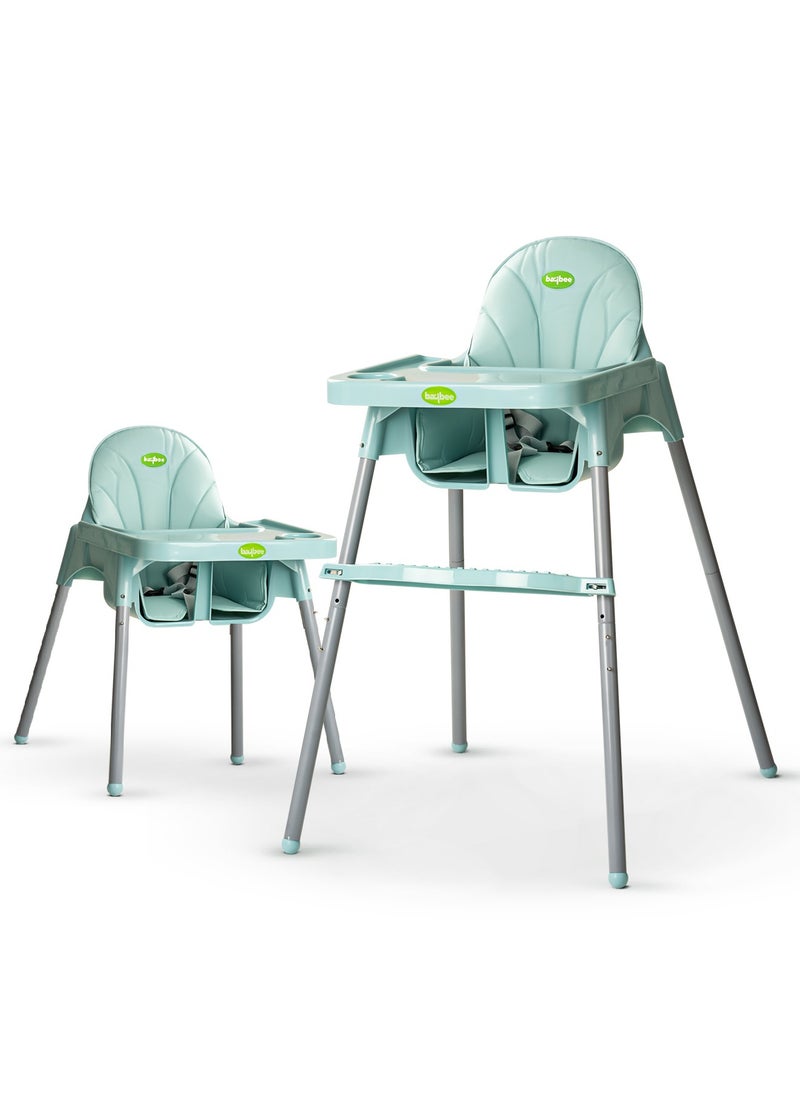 2 in 1 Clento Baby High Chair for Kids, Baby Feeding Chair with 2 Height Adjustable, Footrest, Tray, Stand, 3 Point Safety Belt | Kids High Chair for Baby 6 Months to 3 Years Boy Girl Green