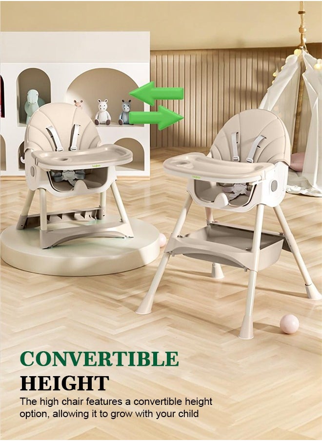 IRIS 3 in 1 Baby High Chair For Kids, Baby Feeding Chair Booster Seat With Rocker, Wheels, Storage, Recline - Beige