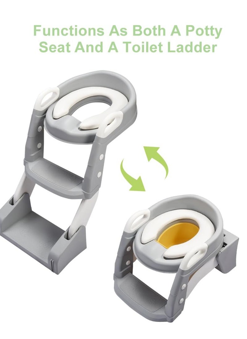 Potty Training Seat with Non-Slip Step Folding 2-in-1 Toddler Potty Seat  Splash Guard Potty Seat (Incl 1*Urinal, Works As Potty Seat or Toliet Ladder) with Handles Anti-Slip Height Adjustable  for