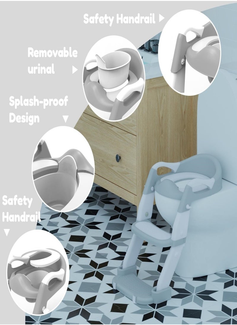 Potty Training Seat with Non-Slip Step Folding 2-in-1 Toddler Potty Seat  Splash Guard Potty Seat (Incl 1*Urinal, Works As Potty Seat or Toliet Ladder) with Handles Anti-Slip Height Adjustable  for