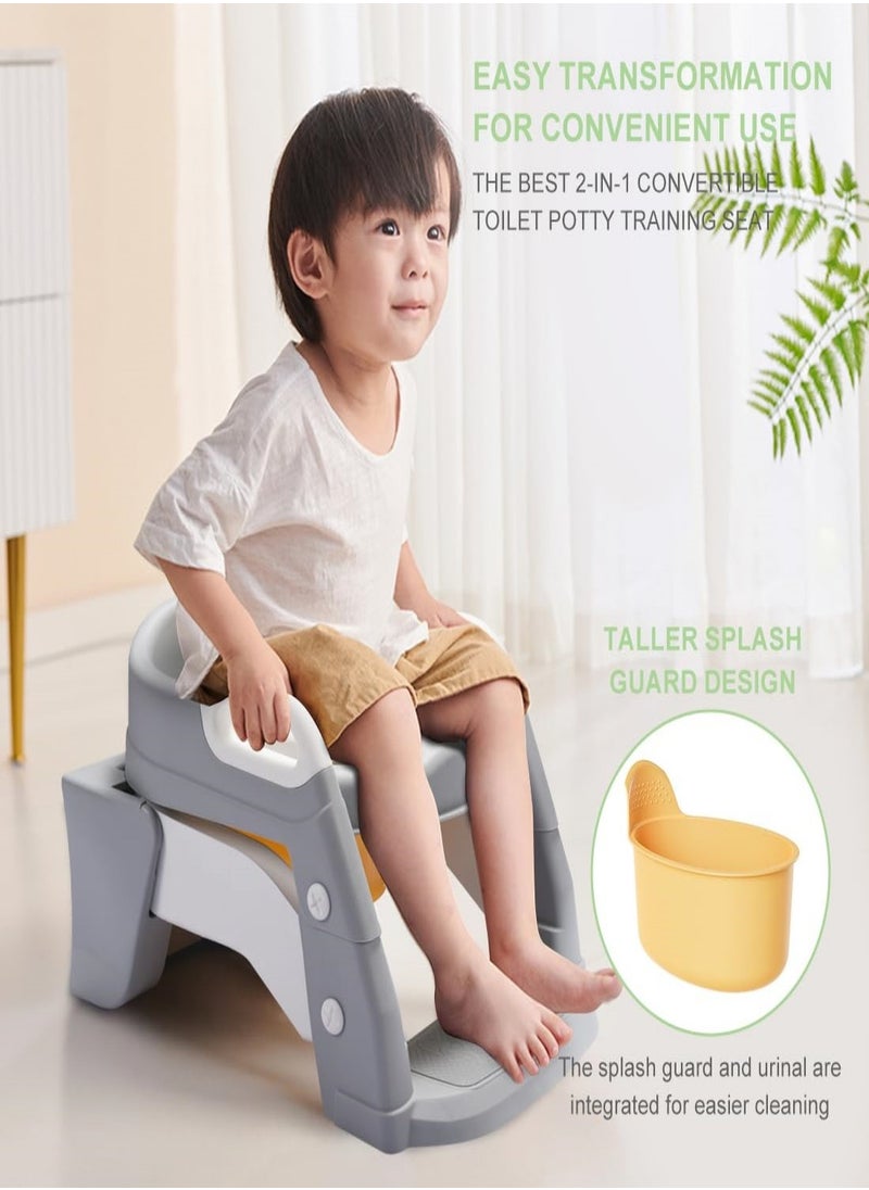 Potty Training Seat with Non-Slip Step Folding 2-in-1 Toddler Potty Seat  Splash Guard Potty Seat (Incl 1*Urinal, Works As Potty Seat or Toliet Ladder) with Handles Anti-Slip Height Adjustable  for