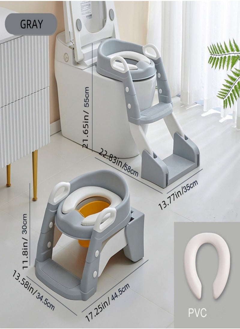 Potty Training Seat with Non-Slip Step Folding 2-in-1 Toddler Potty Seat  Splash Guard Potty Seat (Incl 1*Urinal, Works As Potty Seat or Toliet Ladder) with Handles Anti-Slip Height Adjustable  for