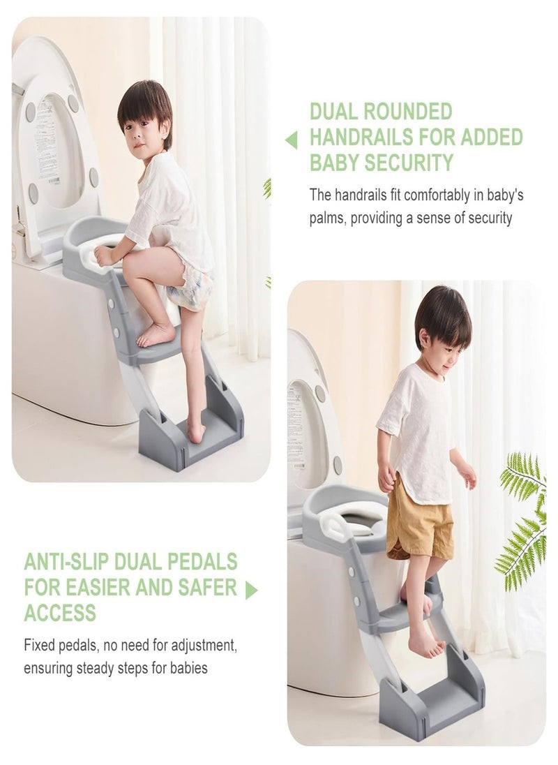 Potty Training Seat with Non-Slip Step Folding 2-in-1 Toddler Potty Seat  Splash Guard Potty Seat (Incl 1*Urinal, Works As Potty Seat or Toliet Ladder) with Handles Anti-Slip Height Adjustable  for