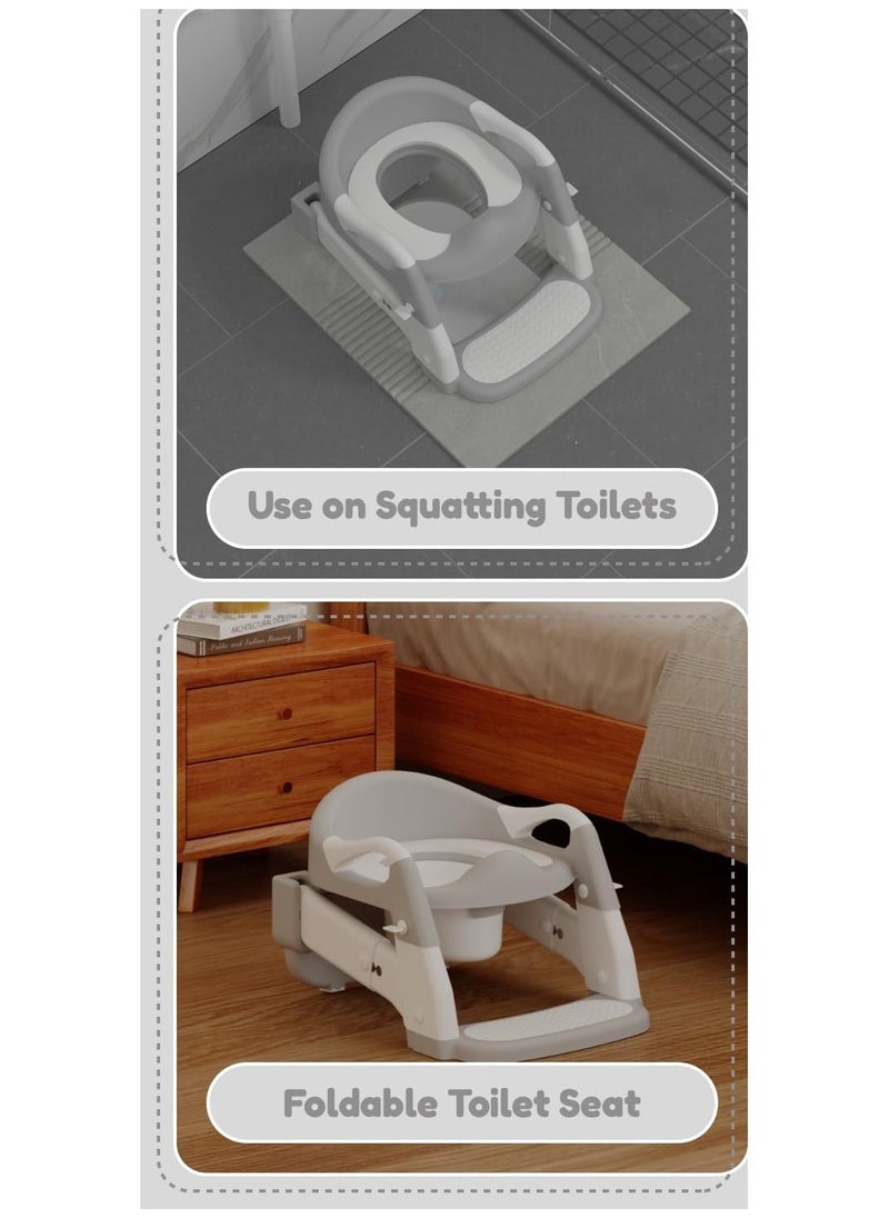 Potty Training Seat with Non-Slip Step Folding 2-in-1 Toddler Potty Seat  Splash Guard Potty Seat (Incl 1*Urinal, Works As Potty Seat or Toliet Ladder) with Handles Anti-Slip Height Adjustable  for