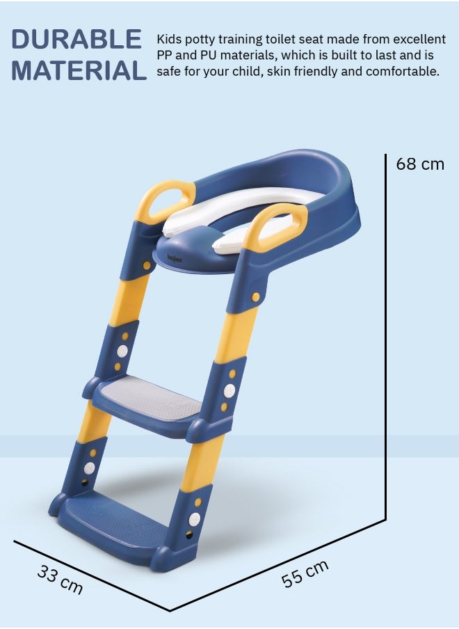 Aura Baby Potty Seat With Ladder For Western Toilets Kids Toilet Potty Training Seat For Baby With Handle Cushion Kids Potty Chair Kids Potty Seat For Baby Kids 2 To 5 Years Boys Girls Yellow