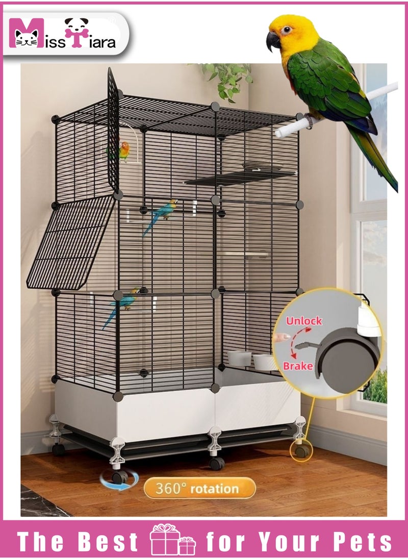 Bird Large Cage for Parakeets, Parrotlets, Cockatiels, Budgie Finch Lovebird Canary Pet Bird,Splash-proof food, Easy to install and clean，Accessories included Large space multiple birds fly freely 74*37*139cm White