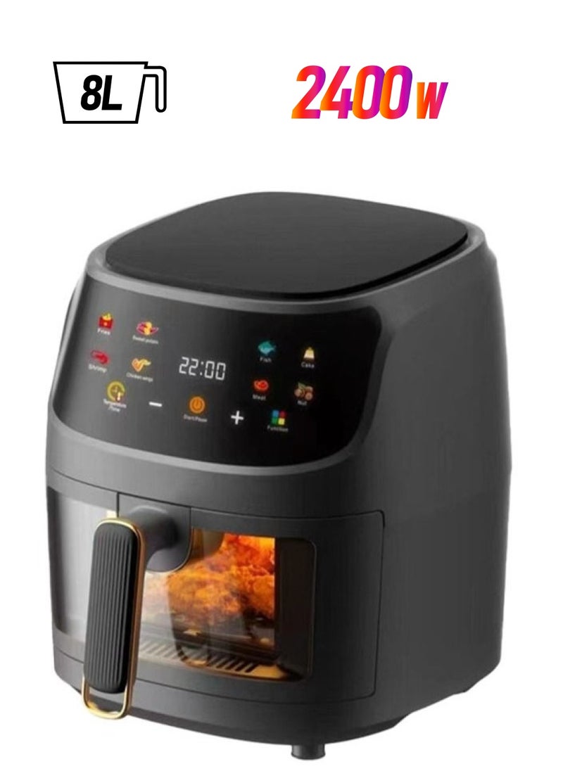 Digital Air Fryer, 2400W, 8L, 8 Presets, Crispy and Healthy Cooking, Rapid Air Technology  Led Display, Best for Frying, Grilling, Roasting, Baking, QF-305 Black