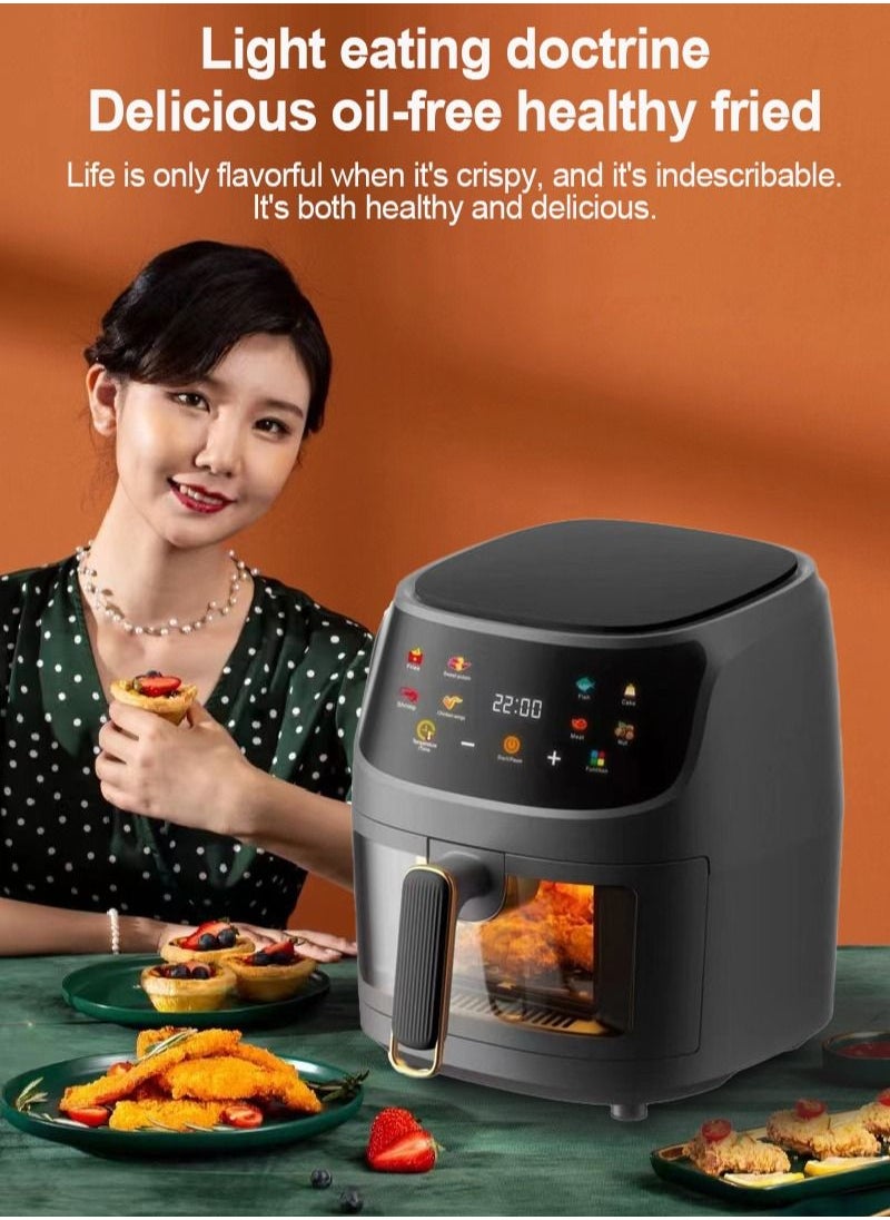 Digital Air Fryer, 2400W, 8L, 8 Presets, Crispy and Healthy Cooking, Rapid Air Technology  Led Display, Best for Frying, Grilling, Roasting, Baking, QF-305 Black