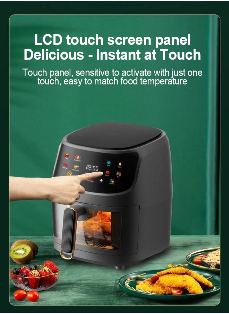 Digital Air Fryer, 2400W, 8L, 8 Presets, Crispy and Healthy Cooking, Rapid Air Technology  Led Display, Best for Frying, Grilling, Roasting, Baking, QF-305 Black