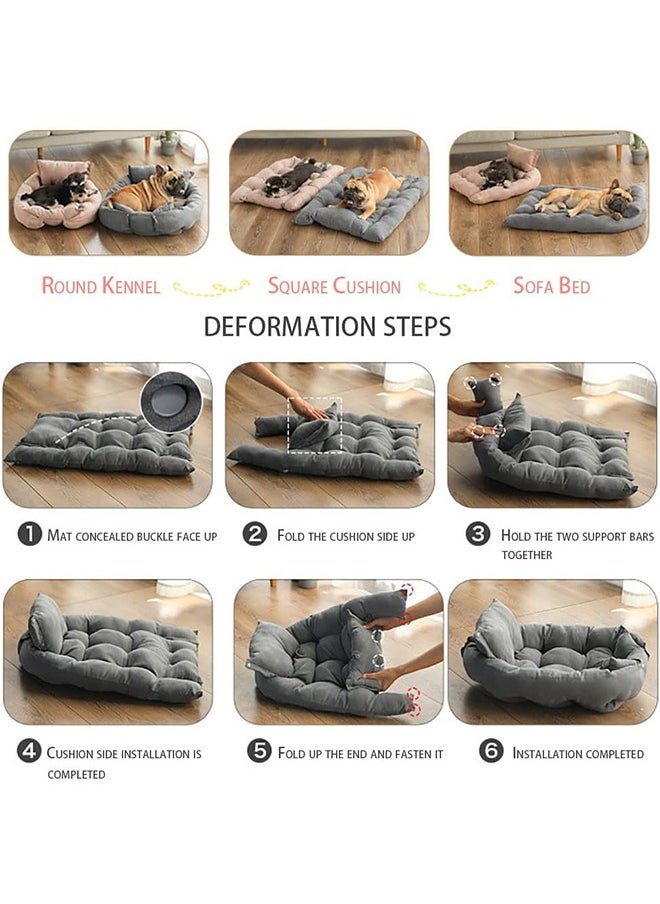 Folding Dog Bed, 3 in 1 Deformation Pet kennel, Multifunctional Pet Sofa Bed, Soft and Comfortable, for Cats and Small, Medium and Large Dogs (Small, Grey)