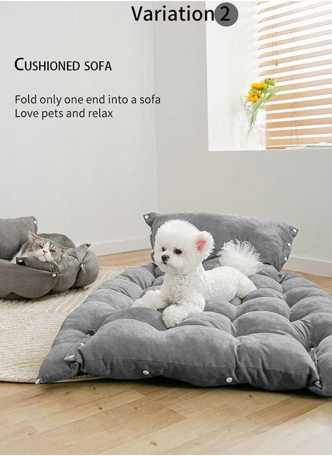 Folding Dog Bed, 3 in 1 Deformation Pet kennel, Multifunctional Pet Sofa Bed, Soft and Comfortable, for Cats and Small, Medium and Large Dogs (Small, Grey)