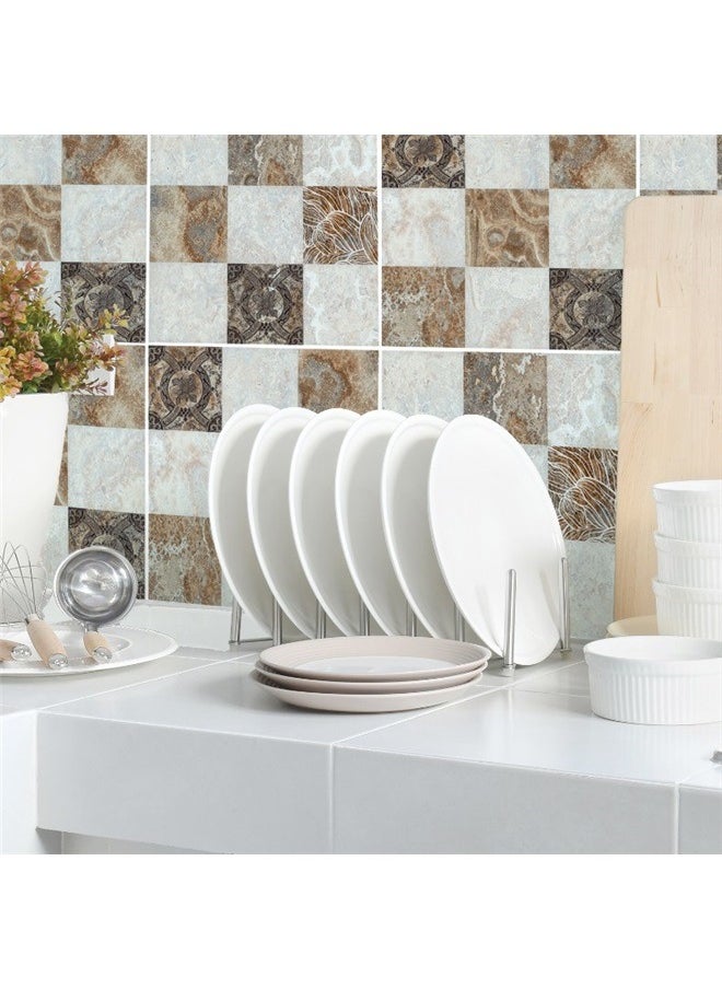 6-Piece Marble Mosaic Floor Stickers Set 20x20centimeter，Peel and Stick Backsplash - Adhesive Peel and Stick Tile Backsplash for Kitchen, Bathroom, Wall Tile, Checkered