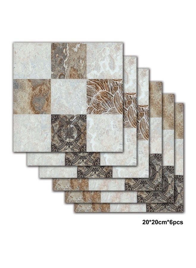 6-Piece Marble Mosaic Floor Stickers Set 20x20centimeter，Peel and Stick Backsplash - Adhesive Peel and Stick Tile Backsplash for Kitchen, Bathroom, Wall Tile, Checkered