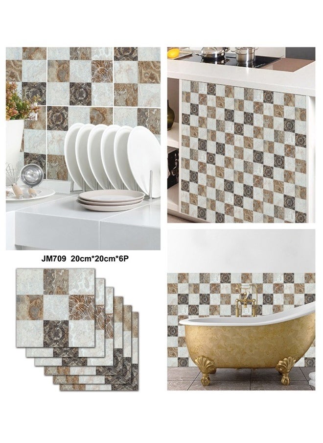 6-Piece Marble Mosaic Floor Stickers Set 20x20centimeter，Peel and Stick Backsplash - Adhesive Peel and Stick Tile Backsplash for Kitchen, Bathroom, Wall Tile, Checkered