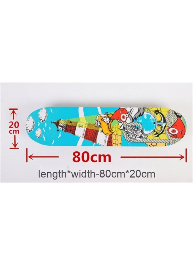 New 4-Wheel Skateboard - Cartoon Double Kick 80 Skateboard for Adults, Kids, and Beginners