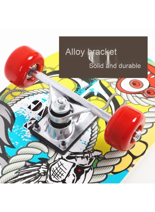 New 4-Wheel Skateboard - Cartoon Double Kick 80 Skateboard for Adults, Kids, and Beginners
