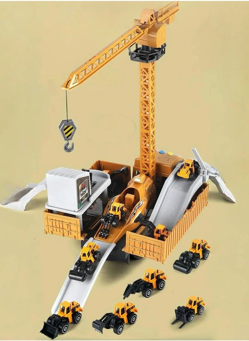 Ejection Engineering Vehicle,Container Truck,12 PCS Alloy Cars,Crane,Gifts For Children 3+Years