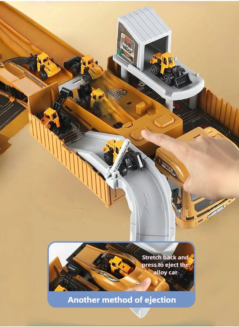 Ejection Engineering Vehicle,Container Truck,12 PCS Alloy Cars,Crane,Gifts For Children 3+Years